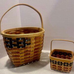 Vintage American Flag Baskets with Wood handles 12.5/11 and 4X7 greatcondition